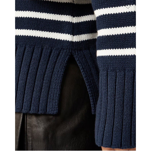 J.Crew Turtleneck Sweater Women Large Navy Stripe Cotton Chunky Knit Coastal - Picture 6 of 16